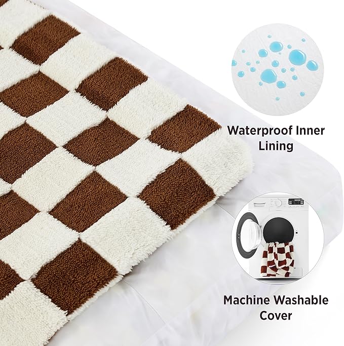 LE SURE Dog Beds Large Sized-Thick Shredded Chopped Foam Checkered Pet Bed as Gift for Indoor as Christmas Bed Gift with Removable Cover, Cute Modern Fuzzy Plush & Anti Slip Bottom, Brown