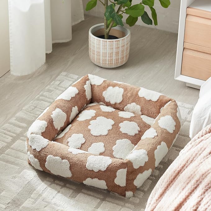 JOEJOY Medium Dog Bed Medium Size Dog, Rectangle Washable Orthopedic Pet Bed with Removable Zipper Cover, Cute Soft Calming Puppy Pet Bed with Jacquard Shaggy Plush & Non Skid Bottom