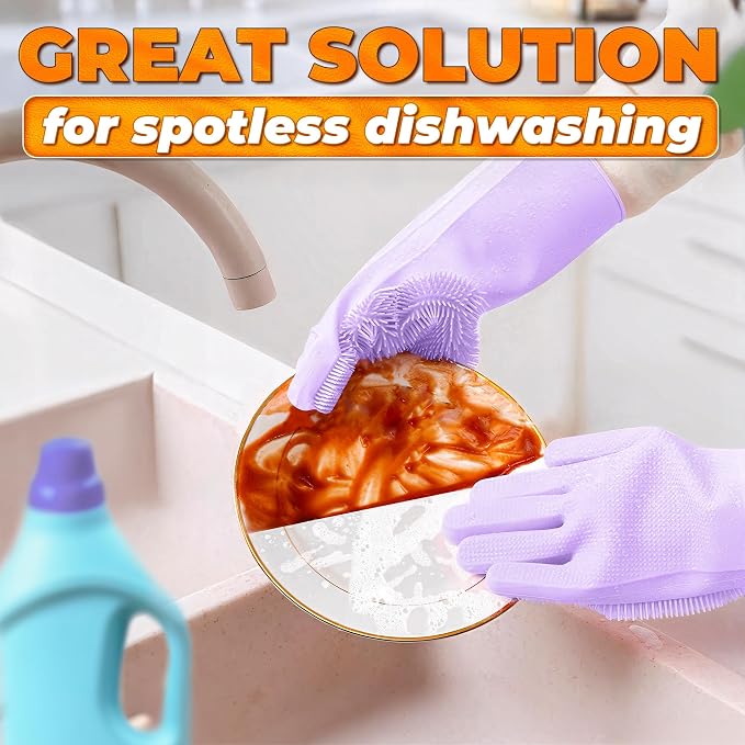 Cat and Dog Washing Gloves, 1 Pair, 11.6", Soft Silicone (Purple) | Dog Shampoo Gloves, Pet Bath & Grooming Mitt, 3000 Soft Bristles, Removes Loose Hair, Saves Shampoo, Massage, Wet or Dry