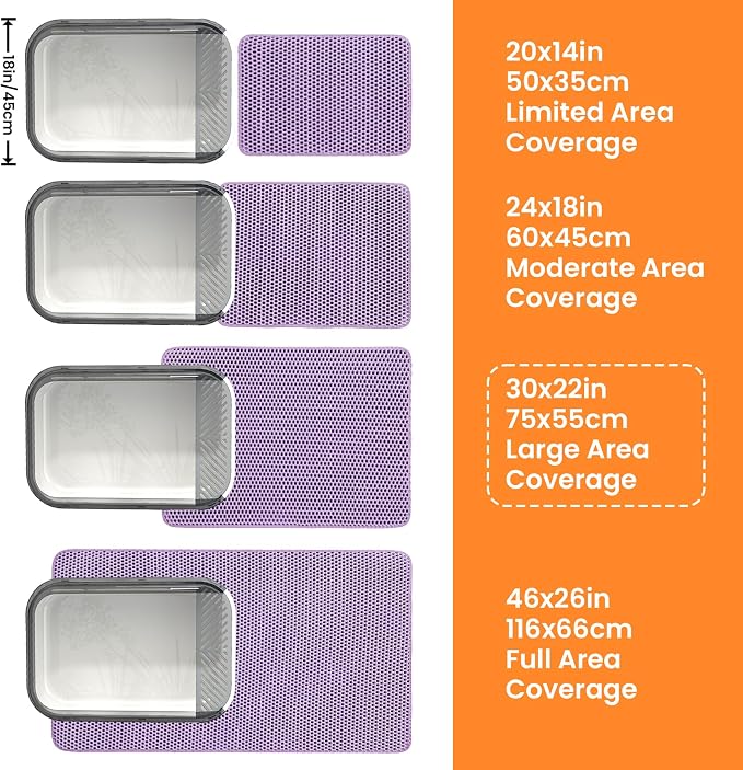 Extra Large Cat Litter Mat, Double Layer Honeycomb Design | 30x22”, Reduces Litter Tracking, Easy to Clean, Waterproof, Non-Slip, Soft on Paws, Scratch Resistant, Purple, XL