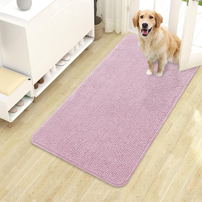 OLANLY Dog Door Mat for Muddy Paws 40x24, Super Absorbent Chenille Mud Mat | Dusty Rose, Absorbs Moisture and Dirt, Non-Slip Machine Washable Doormat, Quick-Drying Indoor Entryway Floor Carpet for Dogs