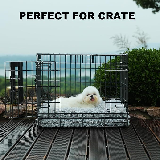 Bedfolks Waterproof Dog Crate Bed, Plush Dog Pad, 23"x18", Solid Light Grey | Faux Fur Plush Cover, Removable Washable Outer, Waterproof Inner Lining, Non-Slip Base, Crate Pad and Dog Pillow