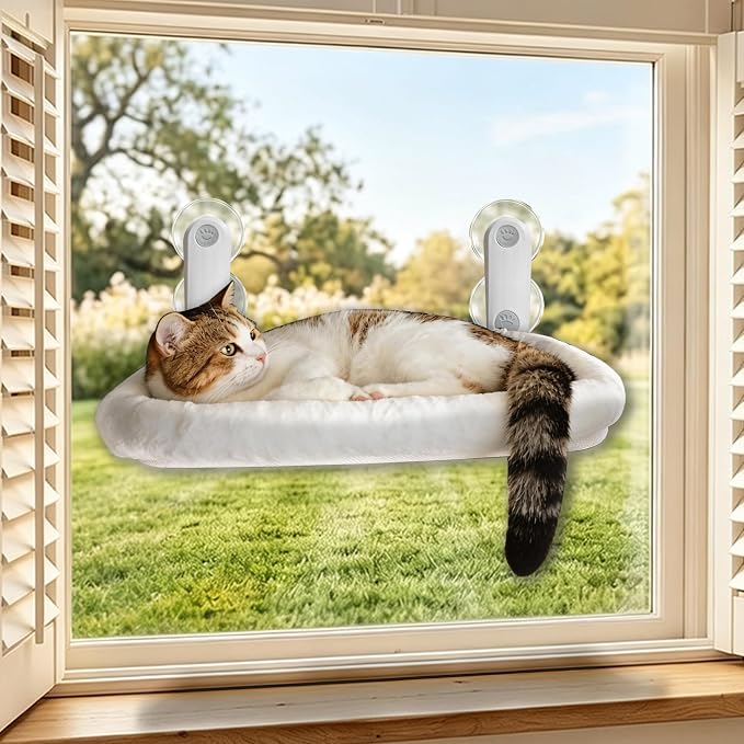 YGP Foldable Cat Hammock for Window- Heavy Duty Cat Window Seat | 40lbs High Load Capacity, 4 Strong Suction Cups & No Drilling. Cat window seat for cats inside.