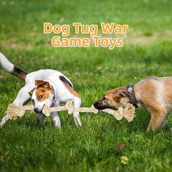 Bmag Dog Rope Toys for Aggressive Chewers, Interactive Heavy Duty Dog Toys for Medium Large Dogs, Tough Twisted Rope Toy with 5 Knots(Beige)