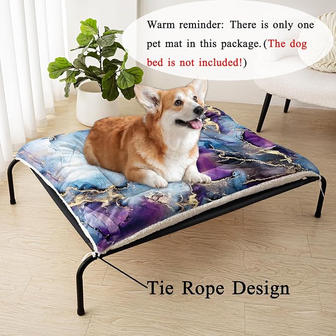 HOSIMA 38L*32W Inch Marble Golden Grain Ink Fluid Print Pet Mat for Under Dog Crate,Blue Fuzzy Washable Pet Crate Pad,Plush Soft Cozy Pad Suitable for Small Dogs Sleeping.