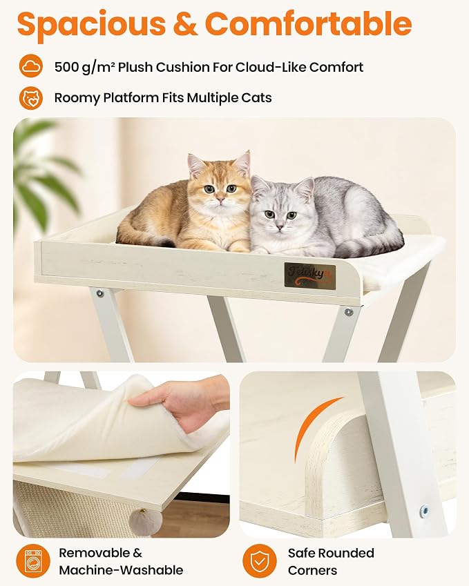 Modern Wood Cat Tree Tower for Indoor Cats Large Adult 67-in Tall | Heavy Duty XL Stable Wooden Cat Condo House Furniture with Multi-Level Spacious Perch Scratching Board Soft Washable Pads