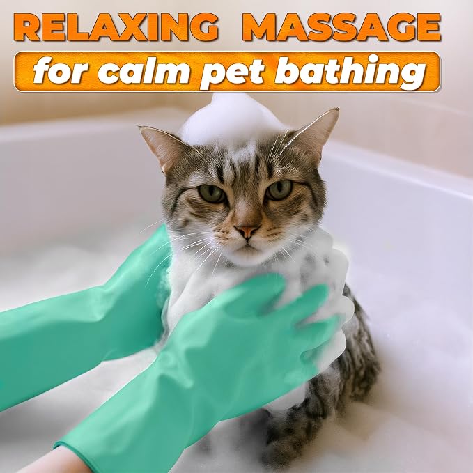 Cat and Dog Washing Gloves, 1 Pair, 11.6 in, Silicone (Turquoise) | Dog Shampoo Gloves, Pet Bath & Grooming Mitt, 3000 Soft Bristles, Removes Loose Hair, Saves Shampoo, Massage, Wet or Dry