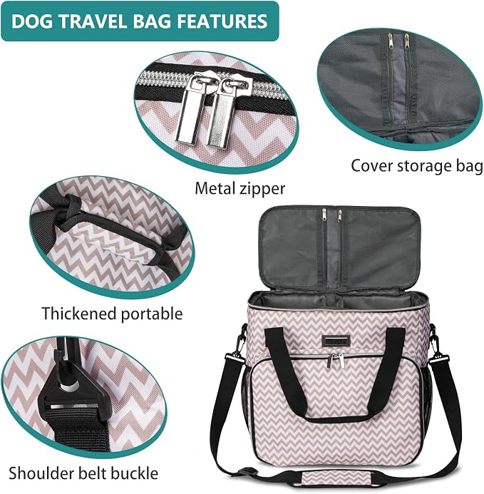 BAGLHER Dog Travel Bag, Pet Travel Bag (ALL Pet Travel Supplies), With 2 Pet Food Containers and 2 Collapsible Silicone Bowls; Essential Kits for Travel BLW