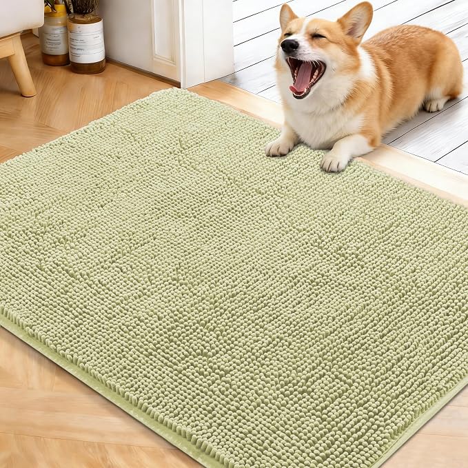 OLANLY Dog Door Mat for Muddy Paws 40x32, Super Absorbent Chenille Mud Mat | Vanilla, Absorbs Moisture and Dirt, Non-Slip Machine Washable Doormat, Quick-Drying Indoor Entryway Floor Carpet for Dogs