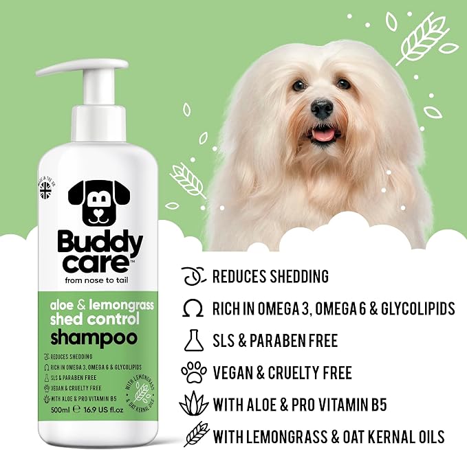shed Control Dog Shampoo by Buddycare | Dry Skin & Itchy Skin Relief for Smelly Dogs | Deep Cleansing for Dogs Puppy Sensitive Skin | Lemongrass Scented | with Aloe & Vitamin B5 (16.90oz)