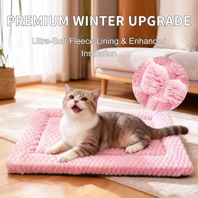 Dog Bed Mat,Reversible & Ultra Soft Kennel Pad-Machine Washable Pet Bed for Dogs & Cats-All-Weather Crate Liner for Crates,Carriers & Travel (Pink, 18" L x 14" W x 1.5" Th)