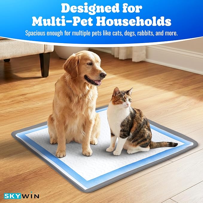 Skywin TidyFriend Dog Pee Pad Holder - Fits Up to 24” x 24” Pee Pad Holder for Dogs - Stable Grip, Soft Edges, Quick Wipe Silicone Surface Dog Pad Holder for Indoor Flooring Protection (Dark Grey)