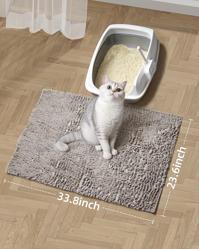 Cat Litter Mat Litter Trapping Mat, 33"x23" Plush Cat Litter Rug Catcher, Easy to Clean, Machine Washable