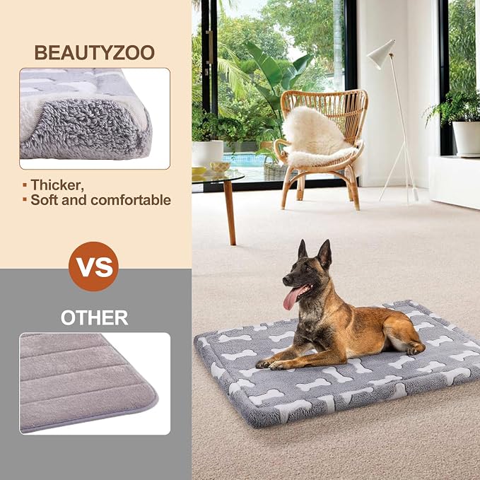 BEAUTYZOO Dog Crate Pad Washable Ultra Soft Pet Kennel Mat Large, 42" Gray | Ultra Soft Crate Pad,Anti-Slip Bottom,Waterproof Lining Protects Floors & Furniture,Comfortable Cozy Mats for Cage Car Travel