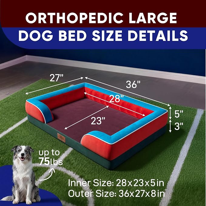 Comfort Expression Orthopedic Dog Beds for Large Sized Dog with Bolster | Waterproof Dog Couch Bed with Washable Cover & Non-Slip Bottom, Supportive Egg Crate Foam Large Pet Bed, 36x27 Inch