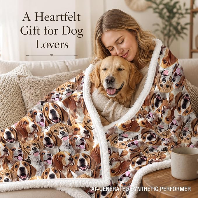 BlessLiving Throw Blanket, Brown Dog Animal Gift, 50x60 in | sherpa fleece fabric, Beagle Dense Pet Blankets Puppy Lovers print, for couch or sofa, pet lovers, easy machine care