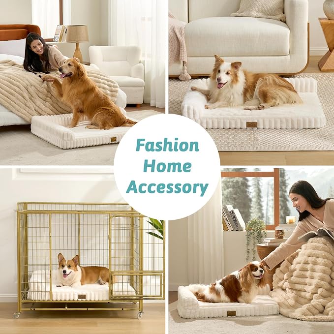 COZY KISS Faux Rabbit Fur Small Dog Bed – 30"x20" Orthopedic Foam Couch with Sides, Removable Washable Cover & Waterproof Lining, Cream