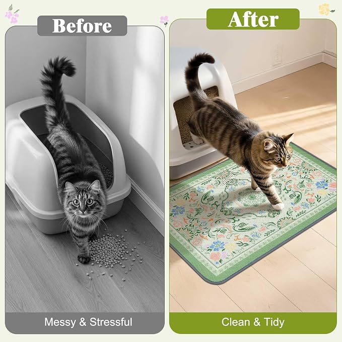 Unicorn Catcher 33"x22" Cat Litter Mat Machine Washable Litter Trapping Pad | Kitty Paw Friendly Padding With Breathable 3D Air Mesh Technology And A Non-Slip Base To Keep Home Floors Debris-Free