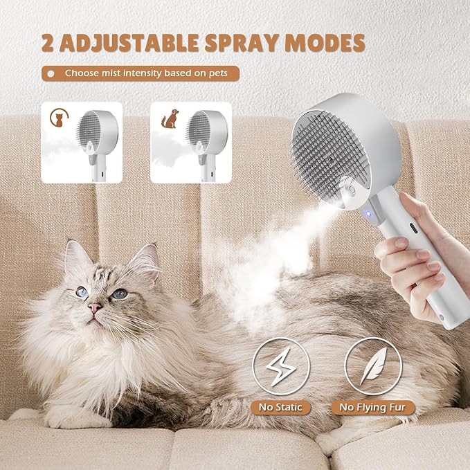 Cat Steam Brush for Indoor Cats, Spray Cat Deshedding Brush for Grooming | Self Cleaning Steam Pet Brushes with Spray, Helps Remove Loose Hair & Undercoat, Grooming Tool for Long & Short Hair Cats