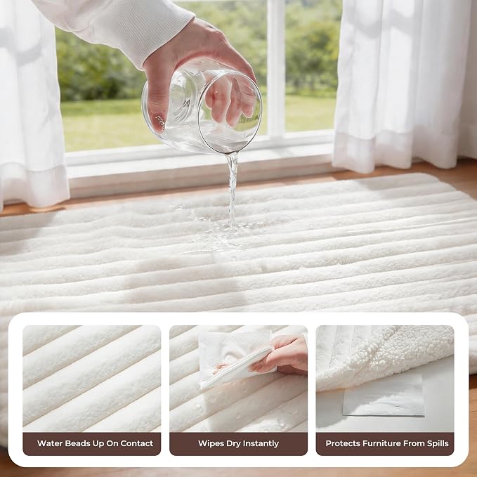 Waterproof Dog Blanket for Large Dogs, Soft Corduroy Fleece Pet Blanket Washable, Double Sided Cat Blankets for Furniture Protection, Reversible Cozy Calming Couch Blanket, 40"x50", Cream