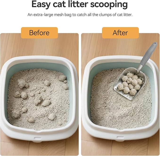 Cat Litter Scoop, Large Long Handle Kitty Metal Scooper, Heavy Duty Aluminum Deep Sifter, Ergonomic Non-Slip Grip, Rustproof Durable Poop Cleaner for Cat Litter Box