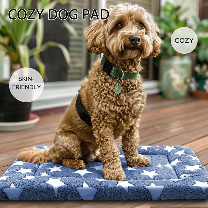Dog Bed Mat - Dog Crate Pad - Reversible Mat for Pet Comfort - Soft Bed Crate Pads with Dual-Sided Design for All Seasons(Dark Blue Stars, 24" L*18" W*1.5" Th)