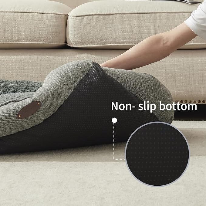 Dog Bed for Small Dogs Breeds, Rectangular Soft Kennel Bed,Washable Deluxe Plush Dog Crate Beds, Comfy Durable Pet Sleeping Bed with Pillow & Non-Slip Bottom, Size (24"X21" Gray)