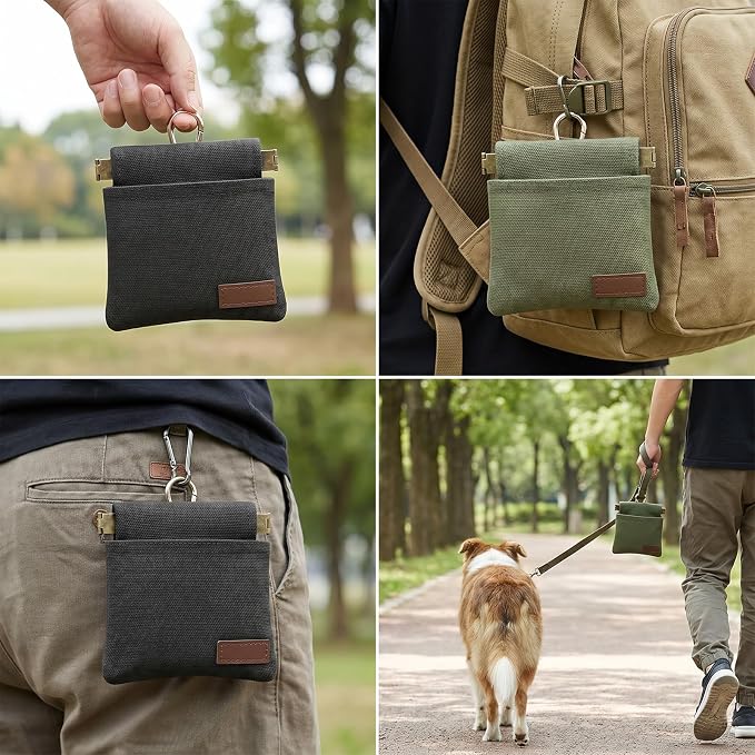 2 PCS Dog Treat Pouches for Pet Training 4.6in | Portable Auto Closing Dogs Treats Bag with Carabiner for Travel Outdoor Use Reusable Small Dogs Treats Container