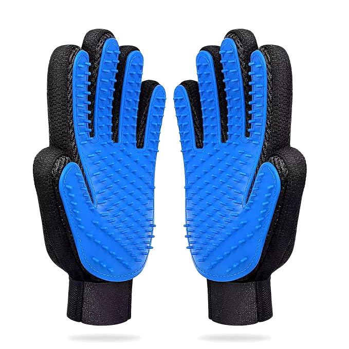 Pet Grooming Gloves – Deshedding & Bath Brush Gloves for Dogs, Cats & Horses, Gentle Hair Remover & Massage Mitt (Blue)