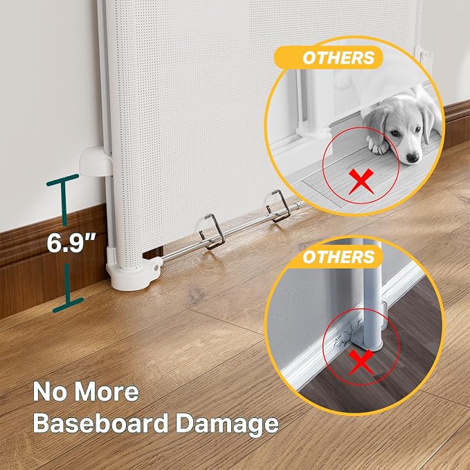 Cumbor 27-40" Retractable Baby Gates for Stairs & Doorways, Hardware Mounted Mesh Dog & Pet Gate, Easy Walk Through, One-Hand Operation, Anti-Crawl Adjustable Safety Gate for Dog, Indoor Outdoor White