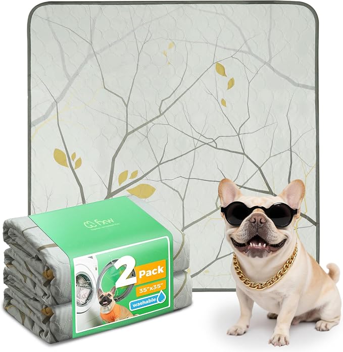 FXW Washable Pee Pads for Dogs, Super Absorbent, 35" Square, 2 Packs | Machine washable, Non-slip backing