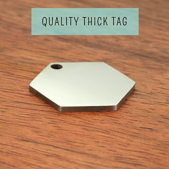 Ultra Joys Stainless Steel Pet ID Tag - Personalized Front and Back Engraving, Cat & Dog Tags, Optional Engraved Both Sides, Hexagon Mountain Design, Silver Large