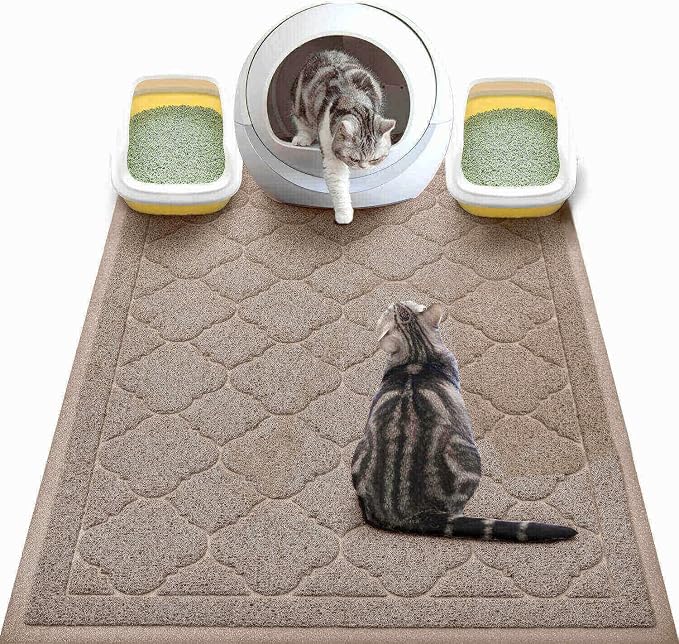 Cat Litter Box Mat, Kitty Premium PVC Pad, Durable Trapping Rug, Phthalate Free, Urine-Resistant, Scatter Control, XXL 47 x 36 Inch, Champagne