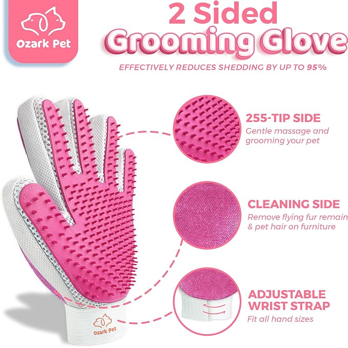 Grooming Brush for Dog/Cat with 2 Sided Grooming Brush for De-Shedding, De-Matting Reduces Shedding up to 95%, Great Short to Long Hair (Pink, Large Combo)