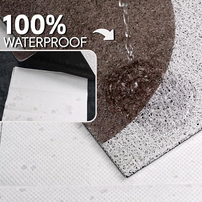 Cat Litter Mat Litter Trapping Mat, 24"x15" Waterproof Urine Proof Litter Box Mat Catcher Mat Non-Slip Washable for Kitty Kitten, Brown
