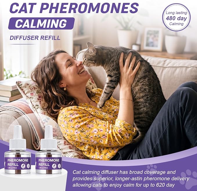 16 Pack Cat Calming Diffuser Refills Bulk Multicat Pheromones Calming Diffuser Refill for Reduce Anxiety Stress, Spraying Fighting and Scratching, Fits All Common Heads