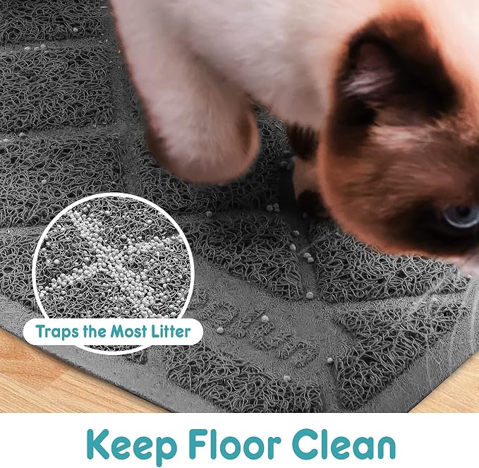 Conlun PVC Cat Litter Mat 24x15 Inch Grey, Non-slip, Less Waste Cat Litter Box Mat, Soft on Kitty’s Paws, Urine Waterproof