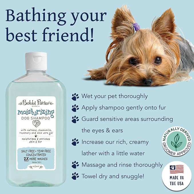 Bobbi Panter Oatmeal Dog Shampoo Aloe Vera, Chamomile & Rosemary – Moisturizing Natural Formula for Dry Skin, Tear-Free, 30:1 Concentrate, Made in USA, 14 oz