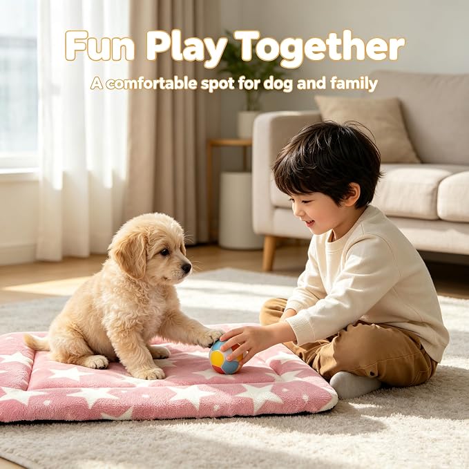 Dog Bed Mat,Reversible & Ultra Soft Kennel Pad-Machine Washable Pet Bed for Dogs & Cats-All-Weather Crate Liner for Crates,Carriers & Travel (Big Star&Pink, 24.0" L x 18.0" W x 1.5" Th)