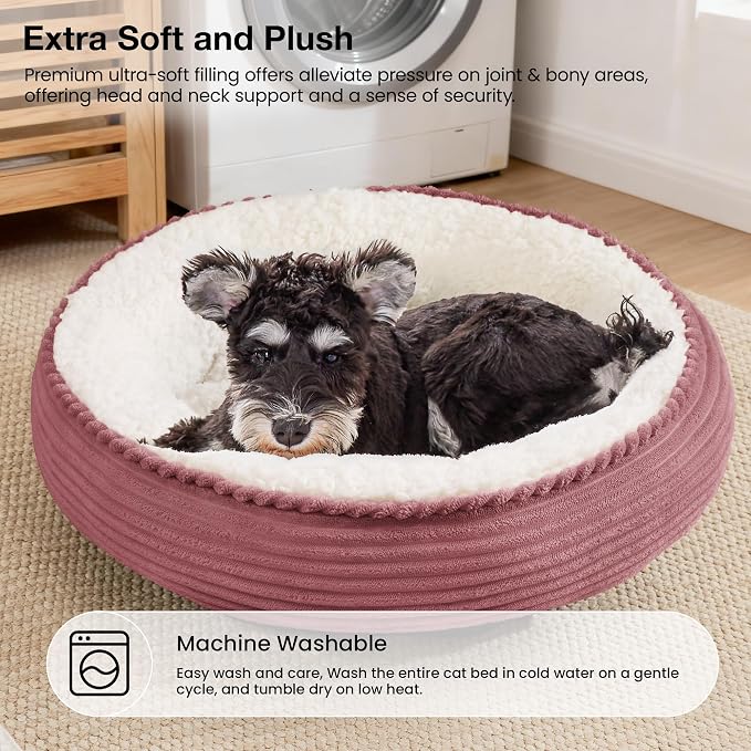 Love's cabin Round Donut Cat and Dog Cushion Bed, 24in Pet Bed for Small or Medium Dogs, Anti-Slip & Water-Resistant Bottom, Soft Durable Fabric Pet Beds, Washable Calming Cat Bed Dusty Rose