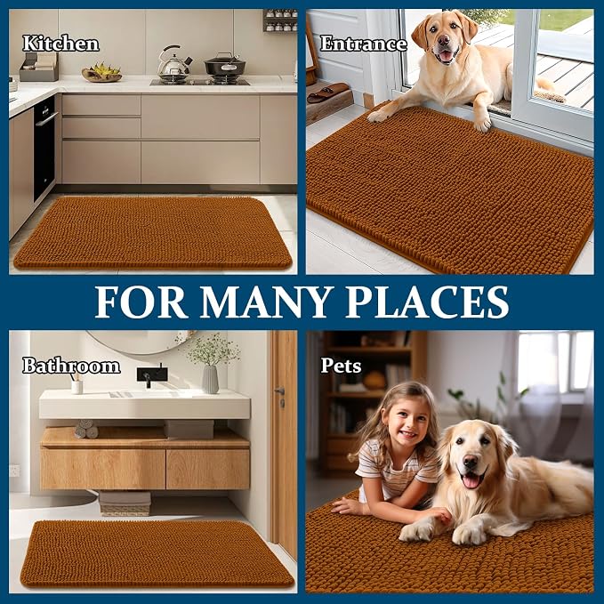 OLANLY Dog Door Mat for Muddy Paws 35x24, Super Absorbent Chenille Mud Mat | Ochre, Absorbs Moisture and Dirt, Non-Slip Machine Washable Doormat, Quick-Drying Indoor Entryway Floor Carpet for Dogs