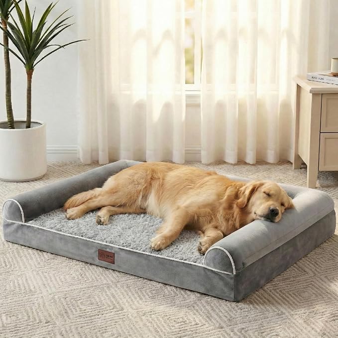 WESTERN HOME Dog Beds Large Sized Dog，Orthopedic Pet Bed for Senior Dogs, Waterproof Pet Beds with Washable Removable Cover, Large Soft Nonskid Bottom Couch, 36in, Grey