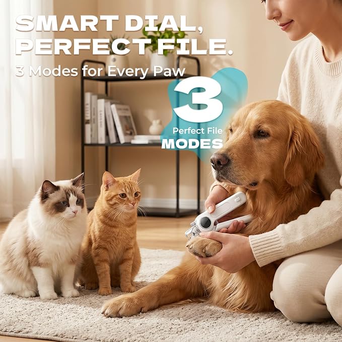 2-in-1 Pet Nail Clipper with LED Light and Digital Display – Upgraded Cat and Dog Nail Grinder with Safety Guard, USB Charging, Splash-Proof, Low-Noise, Pain-Free Nail Trimmer (White)