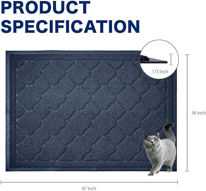Cat Litter Box Mat, Kitty Premium PVC Pad, Durable Trapping Rug, Phthalate Free, Urine-Resistant, Scatter Control, XXL 47 x 36 Inch, Blue