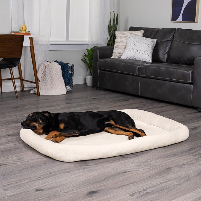 Furhaven Dog Bed for Large Dogs, 100% Washable, Sized to Fit Crates - Sherpa Fleece Bolster Crate Pad - Cream, Jumbo/XXL