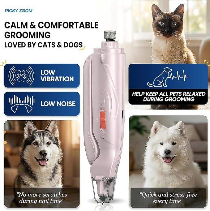 2-in-1 Dog & Cat Nail Clippers and Grinder with LED Light | Sharp Blade, Low-Noise Grinder, Safety Guard & USB Rechargeable Cordless Design for Small, Medium and Large Pets