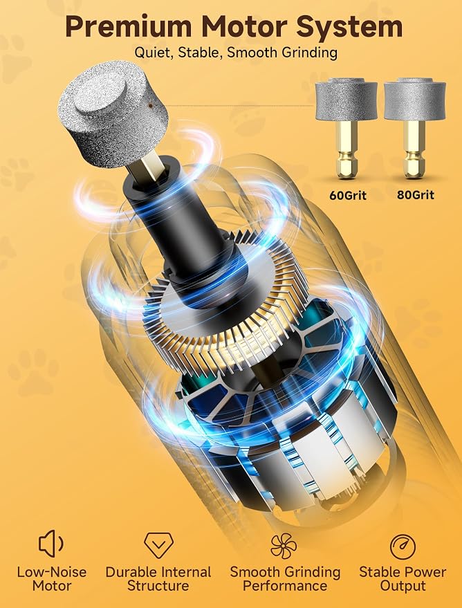 Dog Nail Grinder, Quiet Electric Dog Nail Trimmer with 2 LED Lights, 3-Speed Pet Nail Grinder for Dogs & Cats, Rechargeable 2000mAh Nail Grinder for Small Medium Large Dogs with Light, Black