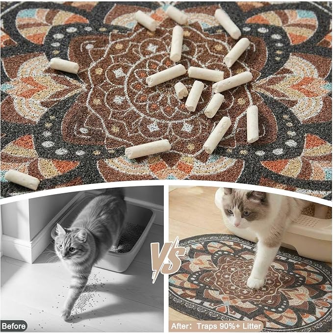 Bienbee Cat Litter Mat, 33" x 22" Dense Trapping Mesh for Litter Boxes | Litter Box Mat with PVC Mesh, Waterproof &Urineproof, Non-Slip Grip, Soft On Kitty Paws and Easy to Clean to Protect Floor