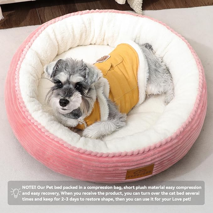 Zerbuger 23in Pink Round Cat Dog Bed for Large Medium Small Dogs Cats, Machine Washable Sleeping Sofa, Non-Slip Bottom Breathable Soft Calming Pet Cuddler for Indoor/Outdoor/Car/Cage
