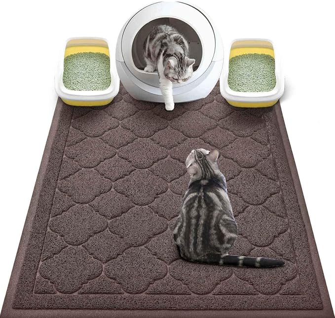 Cat Litter Box Mat, Kitty Premium PVC Pad, Durable Trapping Rug, Phthalate Free, Urine-Resistant, Scatter Control, XXL 47 x 36 Inch, Brown